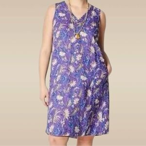 J Jill Love Linen Purple Floral Daisy Shift Sleeveless Dress Pockets Size: 2X